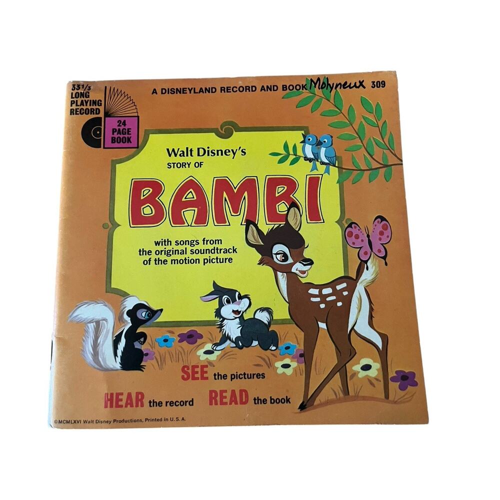 Vintage Disney’s Bambi 33 1/3. Vinyl Record Book Untested